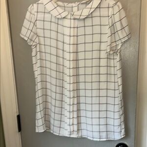 White Grid Pattern Women's Top